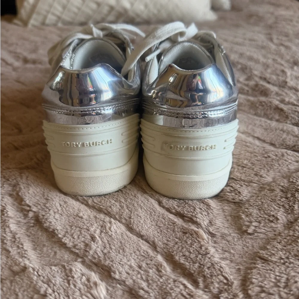 Tory Burch Silver Low-Top Sneakers